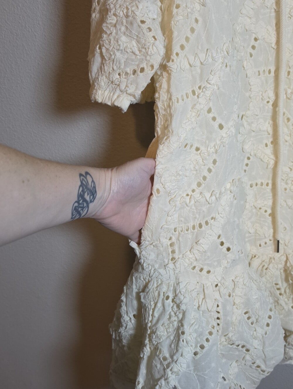 NWT AROSE STUDIO Maia Cotton Eyelet Lace Mini Dress Large Ivory Boho Cottagecore - Picture 8 of 11